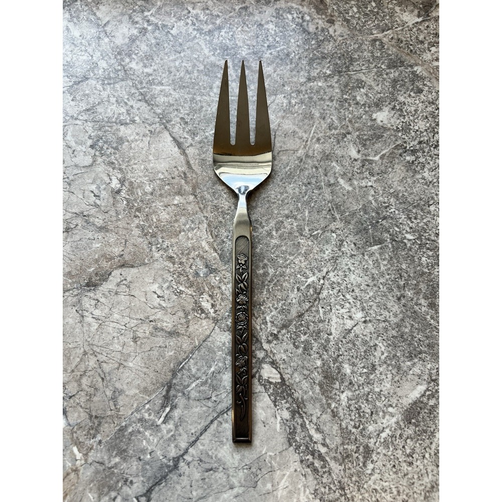 Maria Grande Rose Pattern Stainless Japan Serving Fork Vintage Flatware 8.5"